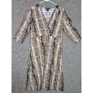Made in Heaven Faux Midi Wrap Dress Womens Large Brown Snakeskin Print